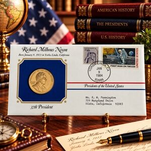 Richard Nixon 37th President Postal Commemorative Society Gold Medal Cover